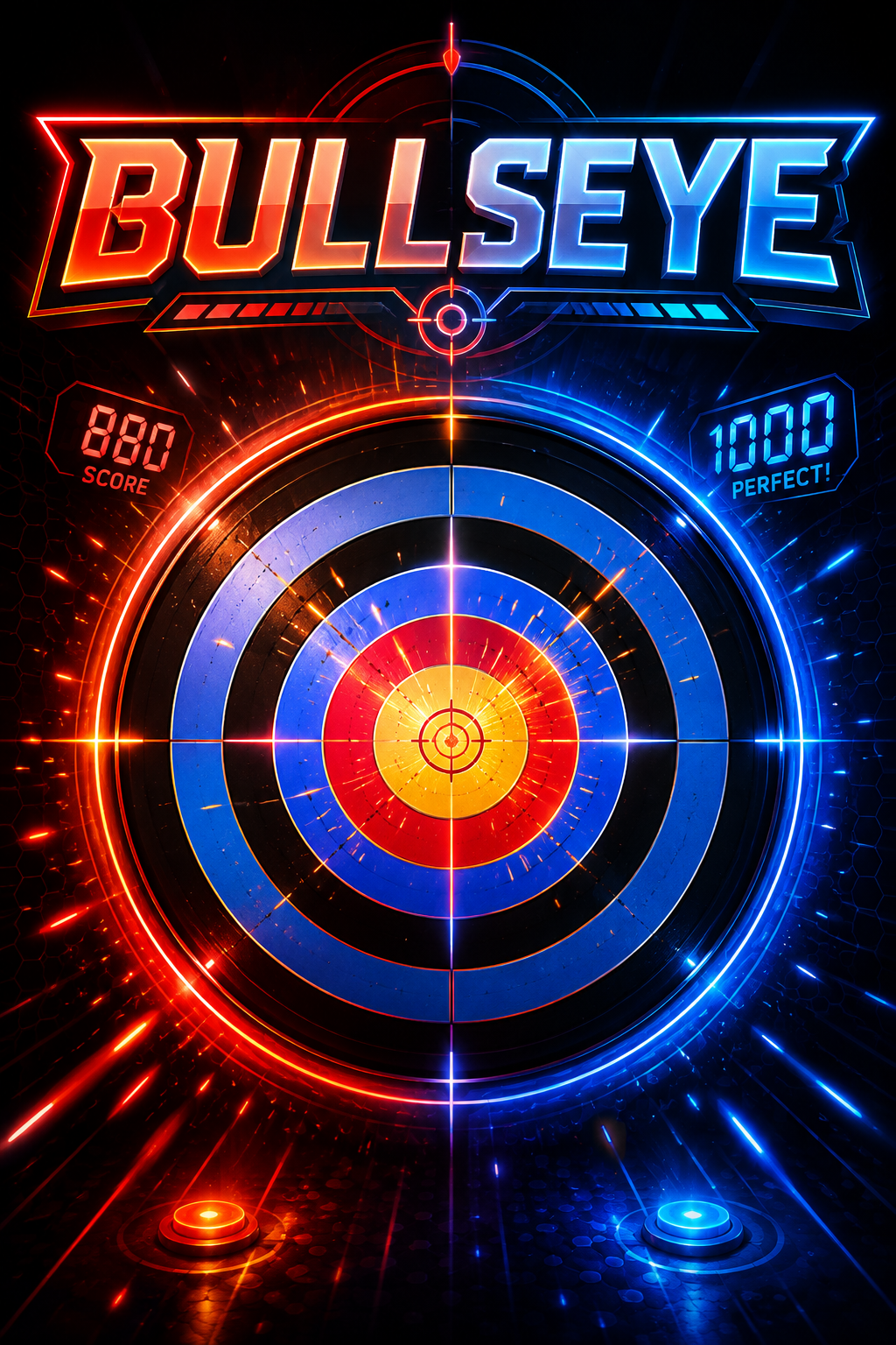 Visuel du jeu Bullseye Master : grande cible de précision rouge et bleue