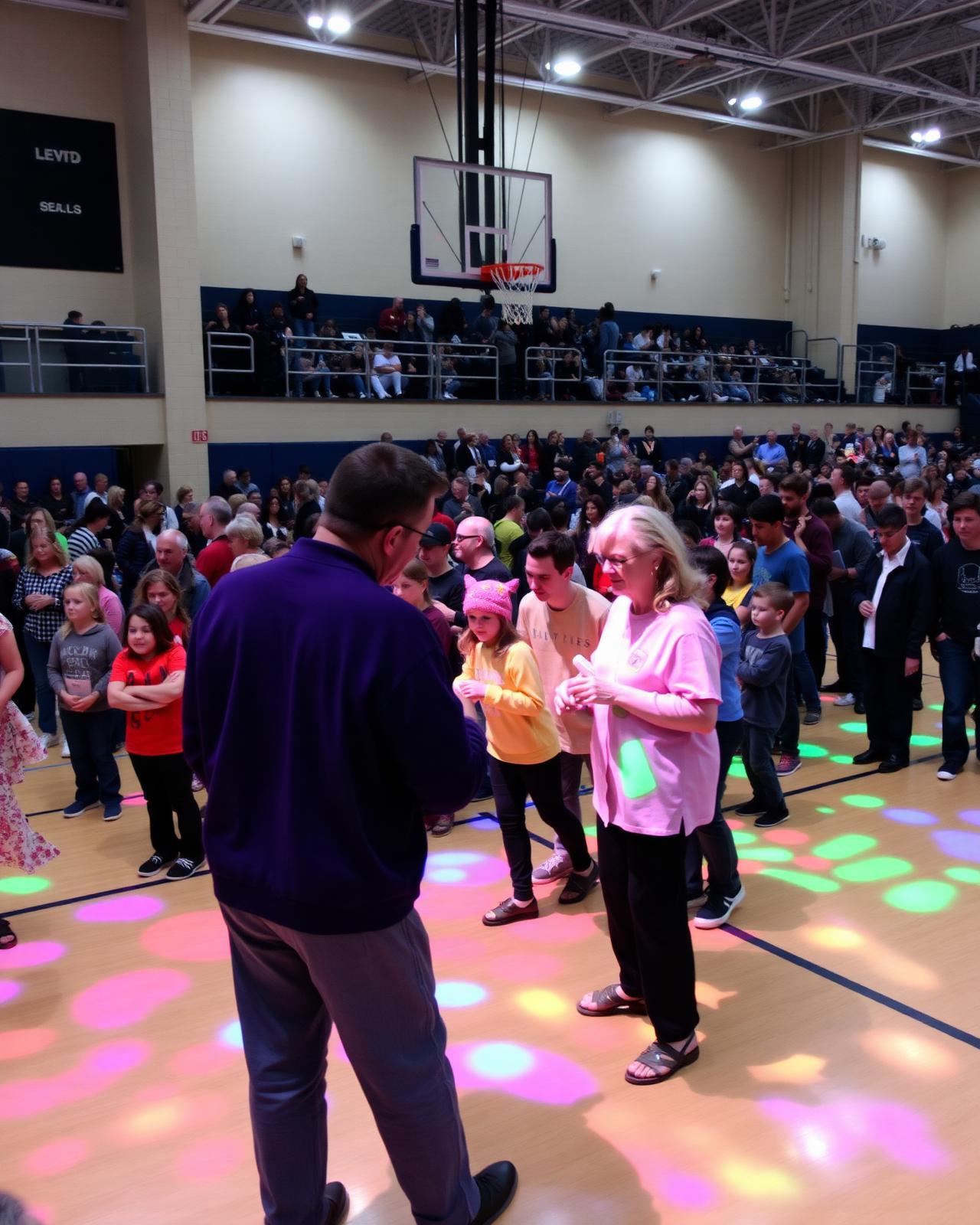 Un gymnase municipal accueille un grand public familial autour d'une animation interactive