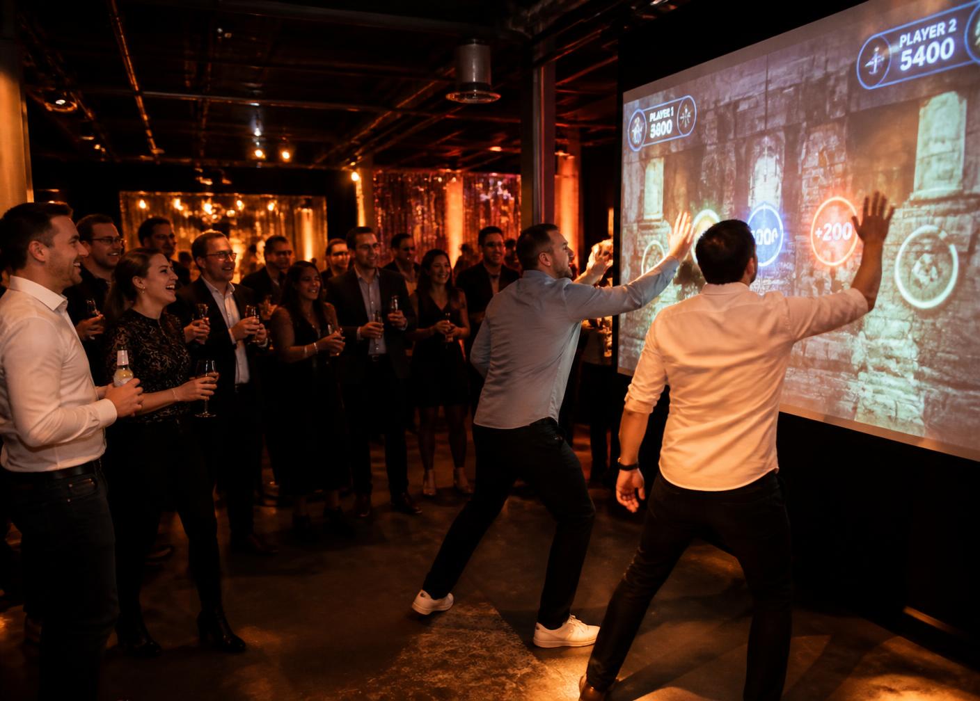 Soirée d'entreprise avec un jeu interactif projeté